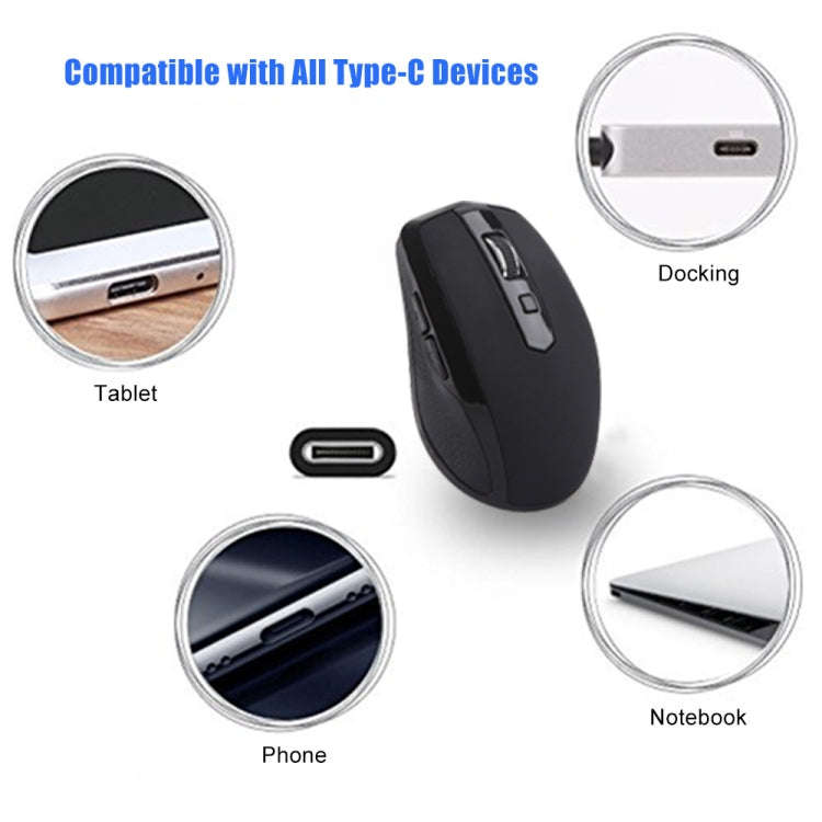 6-Keys Type-C/USB-C Laptop Office Game Silent Wireless Mouse(Black)