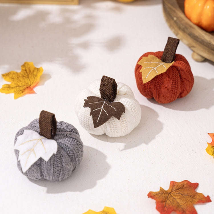 Thanksgiving Decoration Pumpkin Pendant Harvest Festival Knitted Pumpkin Ornament Arrangement(White)