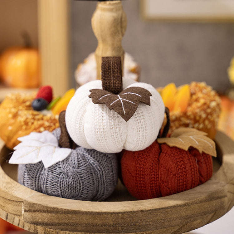 Thanksgiving Decoration Pumpkin Pendant Harvest Festival Knitted Pumpkin Ornament Arrangement(Grey)