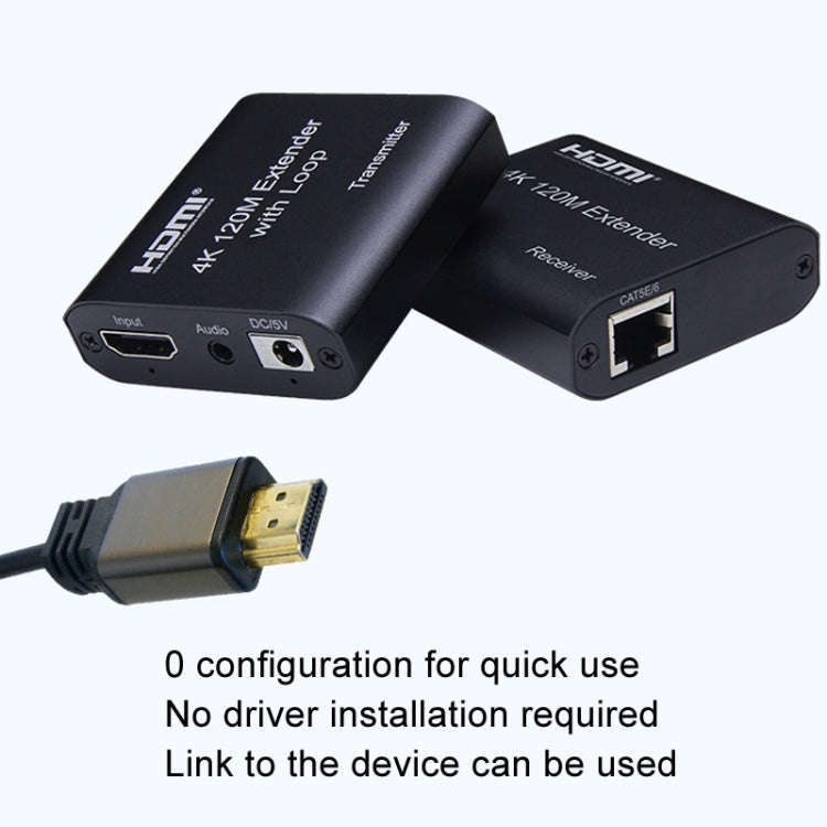 HDMI To RJ45 120m Single Network Cable 4K HD Network Extender, Receiver+Transmitter EU Plug(Black)