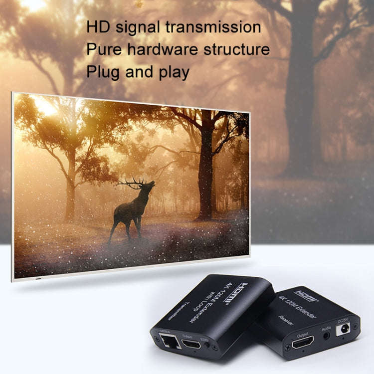 HDMI To RJ45 120m Single Network Cable 4K HD Network Extender, Receiver+Transmitter US Plug(Black)