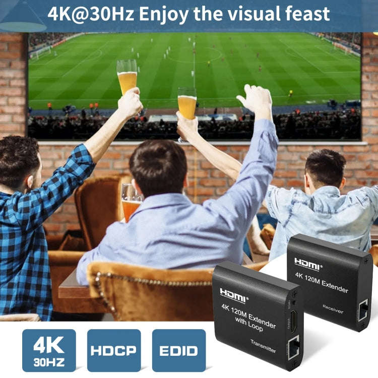 HDMI To RJ45 120m Single Network Cable 4K HD Network Extender, Receiver+Transmitter US Plug(Black)