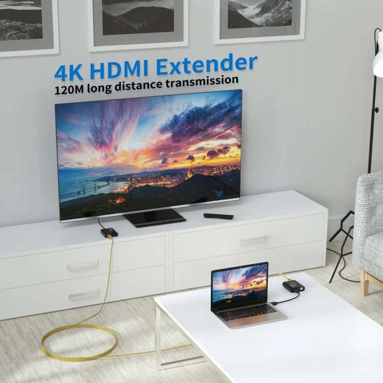HDMI To RJ45 120m Single Network Cable 4K HD Network Extender, Receiver+Transmitter US Plug(Black)