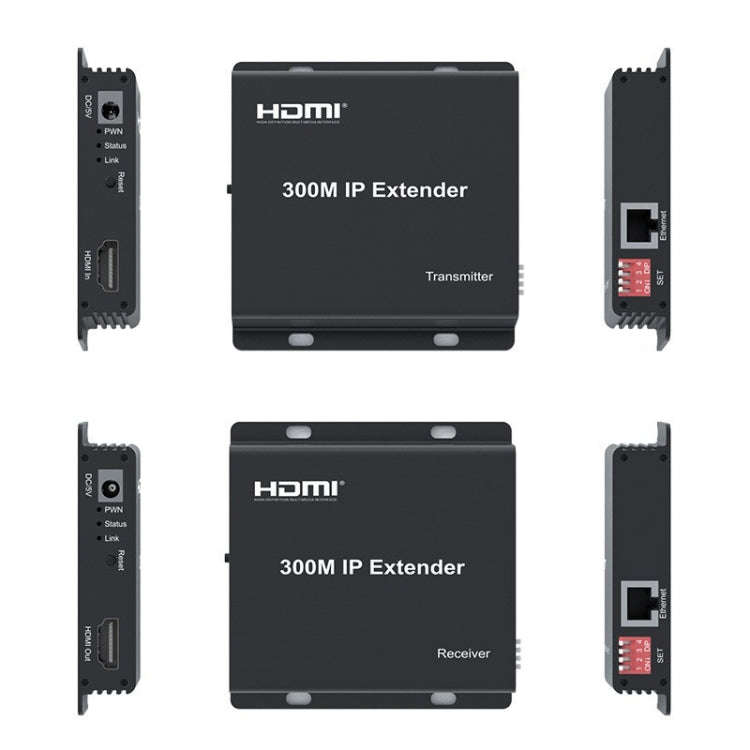300m IP HDMI Extender HD Video Transmission, Transmitter + Receiver US Plug(Black)