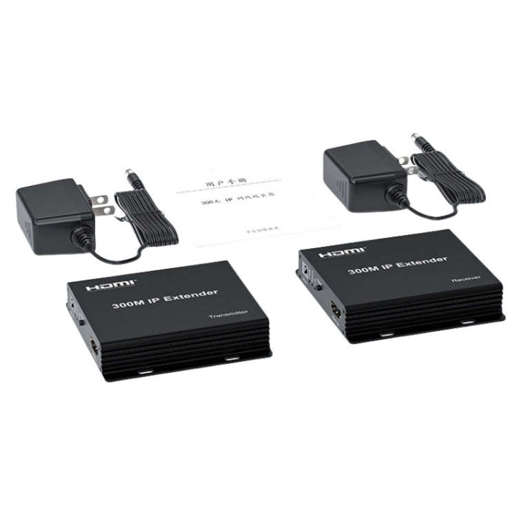 300m IP HDMI Extender HD Video Transmission, Transmitter + Receiver US Plug(Black)