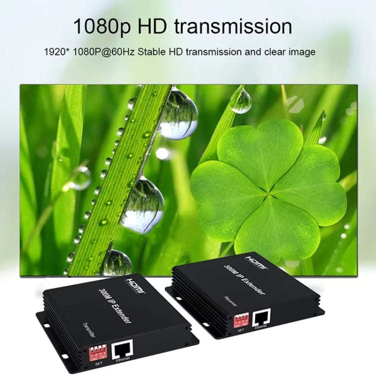 300m IP HDMI Extender HD Video Transmission, Transmitter + Receiver US Plug(Black)