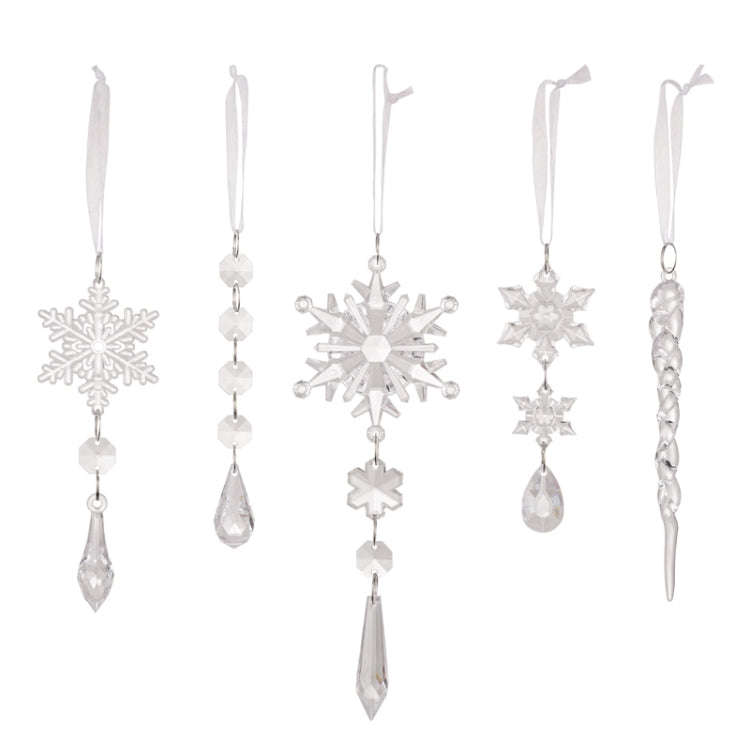 5pcs /Set Christmas Acrylic Clear Pendant Snowflake Icicle Crystal Ornaments Xmas Tree Hanging De...