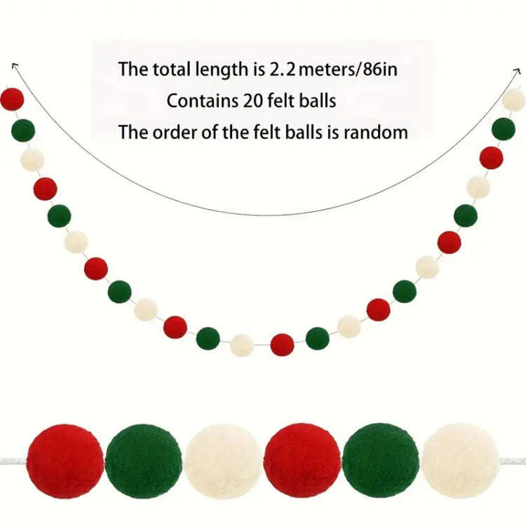 2m Wool Felt Balls Garland 20 Balls Colorful Flags For Festival Party Christmas Home Decoration(R...