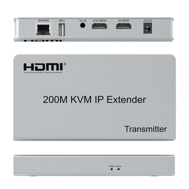 KVM 200m HDMI IP Extender RJ45 Network Cable Video Extender, Transmitter+Receiver, US Plug