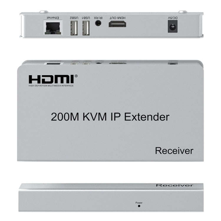 KVM 200m HDMI IP Extender RJ45 Network Cable Video Extender, Transmitter+Receiver, US Plug