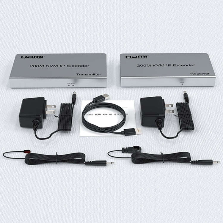 KVM 200m HDMI IP Extender RJ45 Network Cable Video Extender, Transmitter+Receiver, US Plug