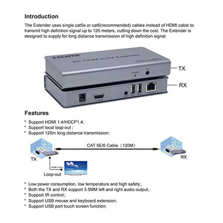 KVM 120m 4K HD Extender Computer Mouse Keyboard HDMI Single Ethernet Cable Transmitter + Receiver...
