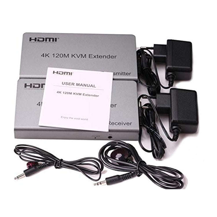 KVM 120m 4K HD Extender Computer Mouse Keyboard HDMI Single Ethernet Cable Transmitter + Receiver...