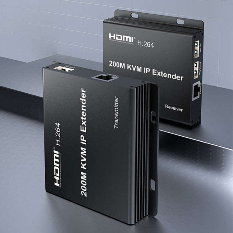 200m HDMI KVM IP Network Cable Extender H.264 Mouse Keyboard Extender UK Plug(Black)