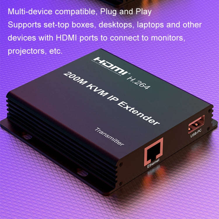 200m HDMI KVM IP Network Cable Extender H.264 Mouse Keyboard Extender UK Plug(Black)