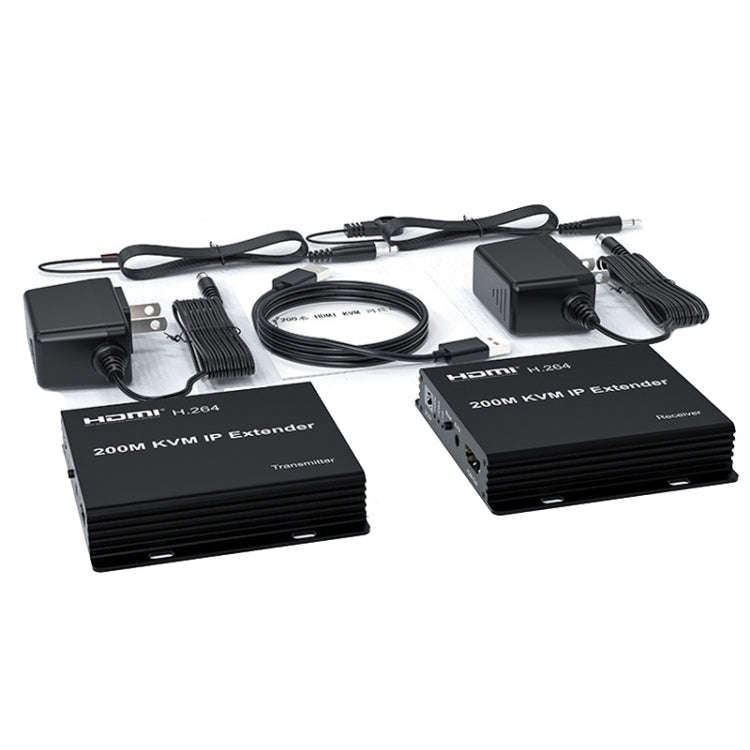 200m HDMI KVM IP Network Cable Extender H.264 Mouse Keyboard Extender UK Plug(Black)