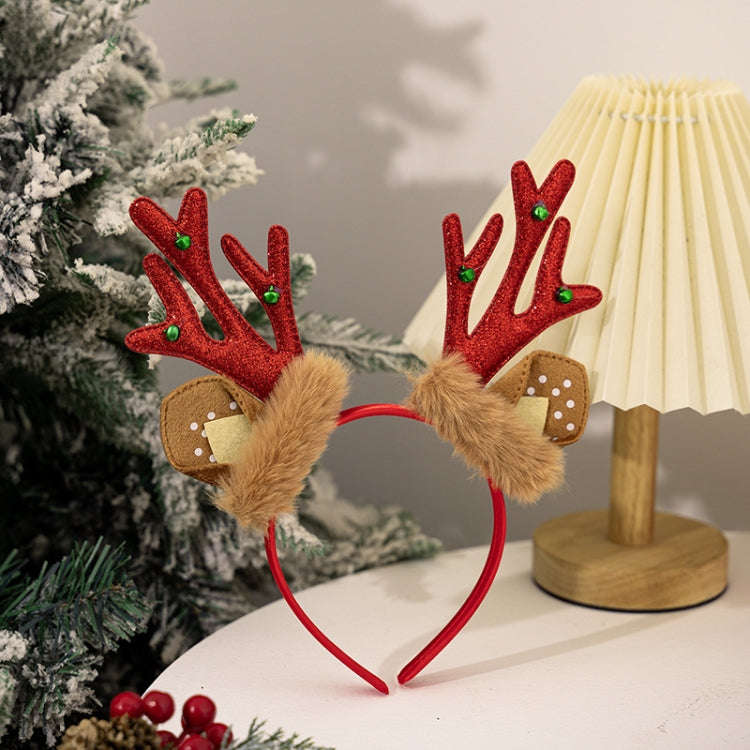 Christmas Deer Antler Plush Headband Festival Party Makeup Props(Red)