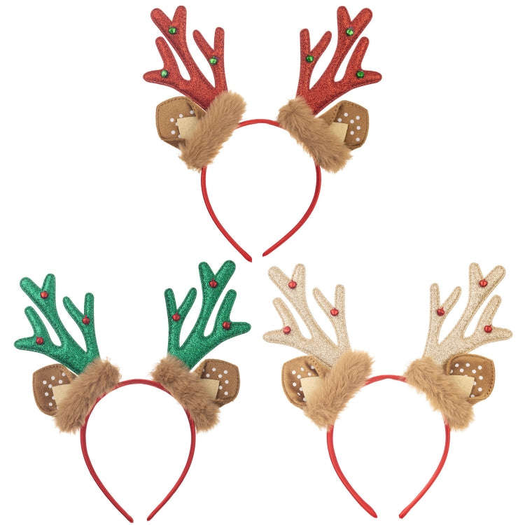 Christmas Deer Antler Plush Headband Festival Party Makeup Props(Red)