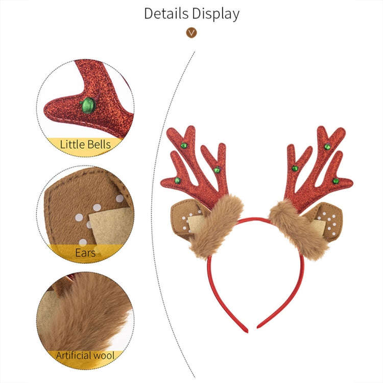 Christmas Deer Antler Plush Headband Festival Party Makeup Props(Red)