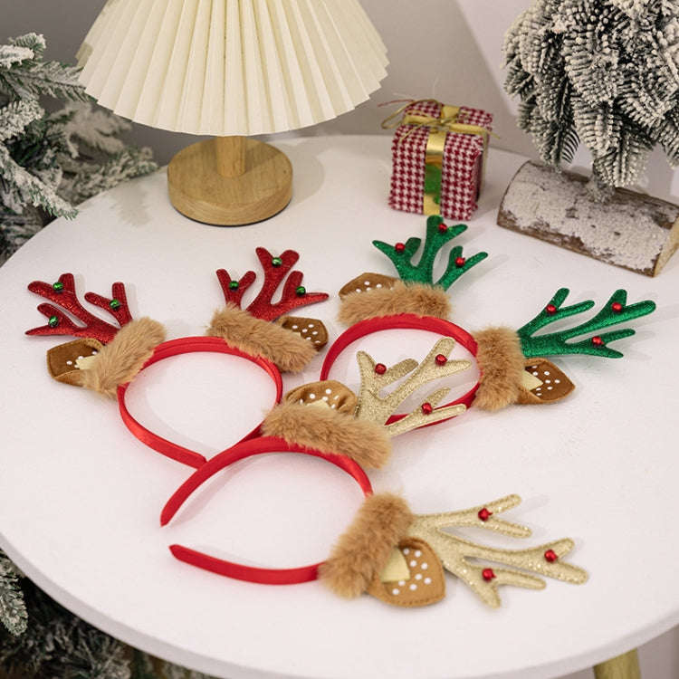 Christmas Deer Antler Plush Headband Festival Party Makeup Props(Red)