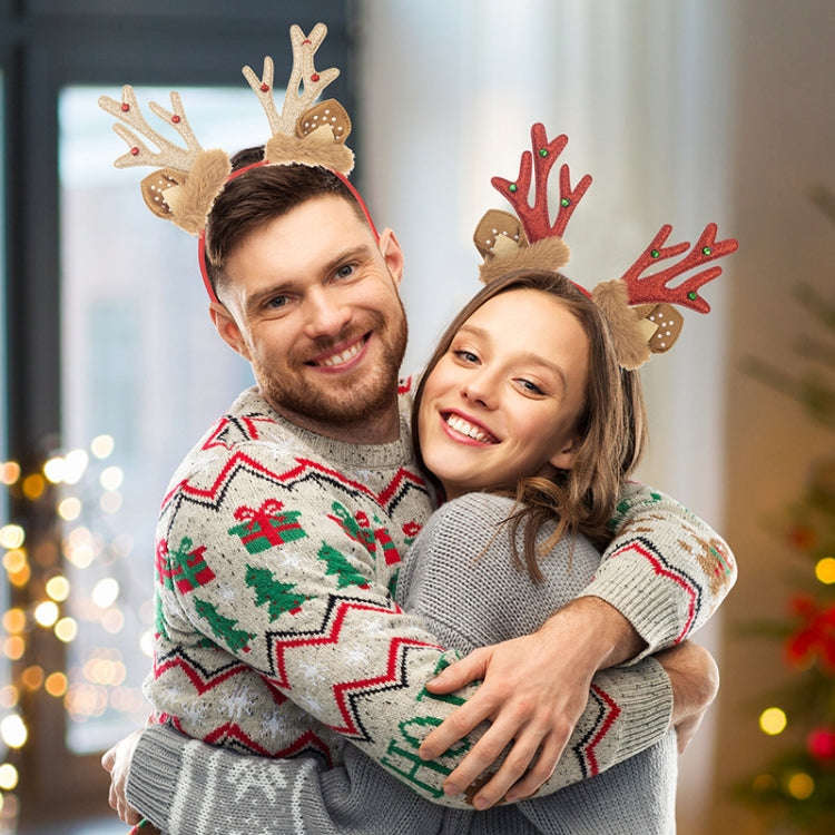 Christmas Deer Antler Plush Headband Festival Party Makeup Props(Green)