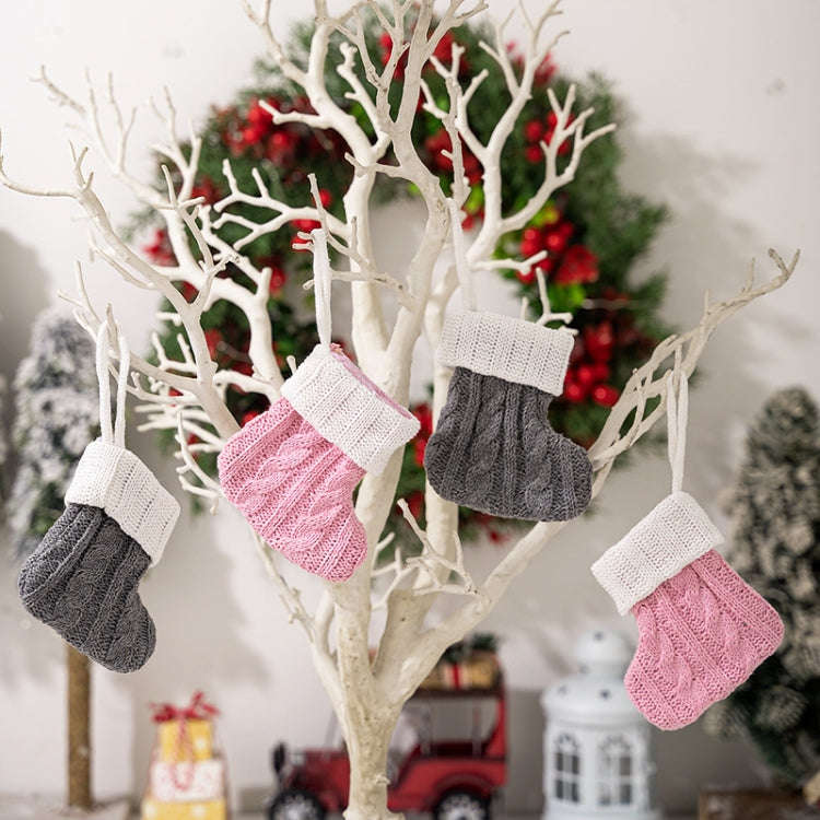 Mini Knitted Christmas Gift Socks Holiday Decorations(Gray)