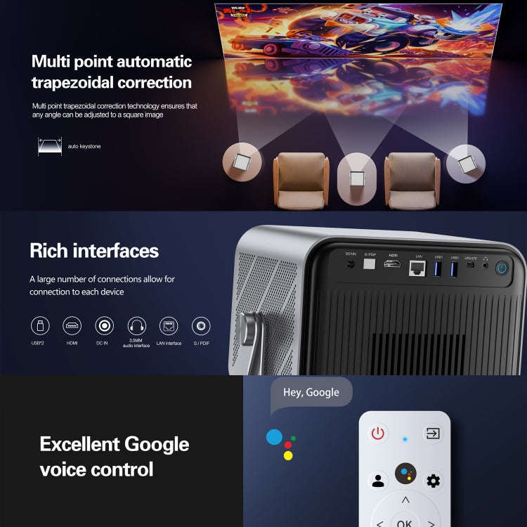 TOUMEI X6 4K HD Home Theater Office Teaching Microphone Karaoke Projector GTV Google Systems(EU P...