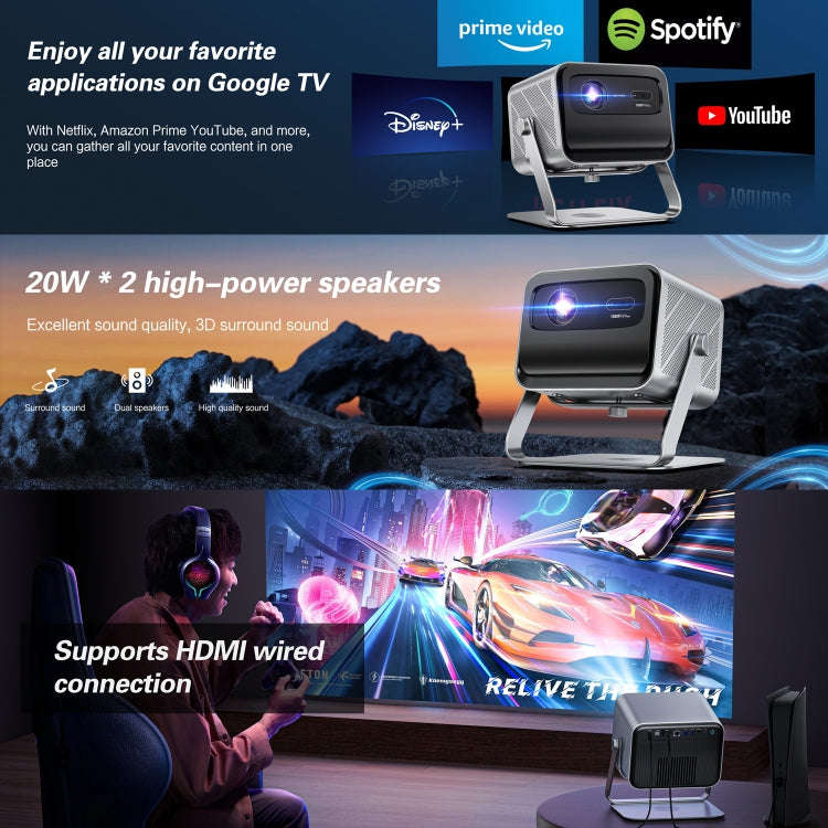 TOUMEI X6 4K HD Home Theater Office Teaching Microphone Karaoke Projector GTV Google Systems(EU P...
