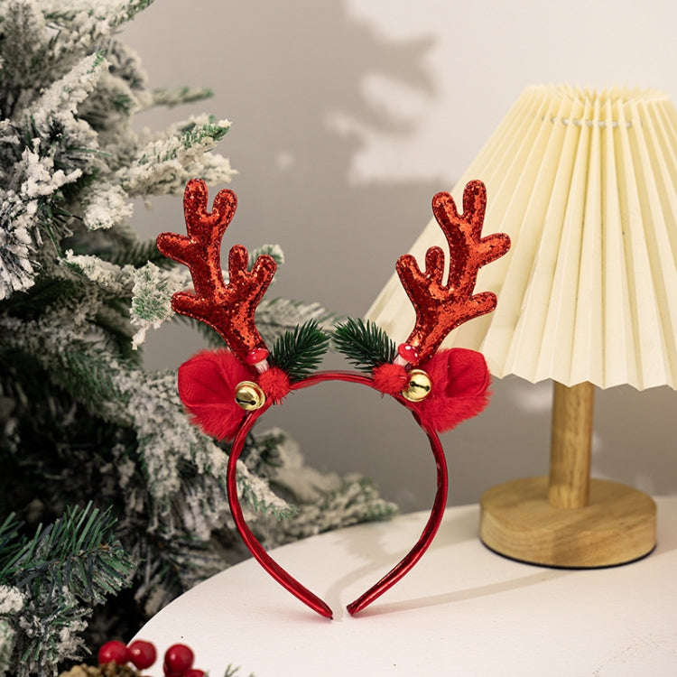Bell Antler Headdress Christmas Ball Party Decoration Headband(Red)