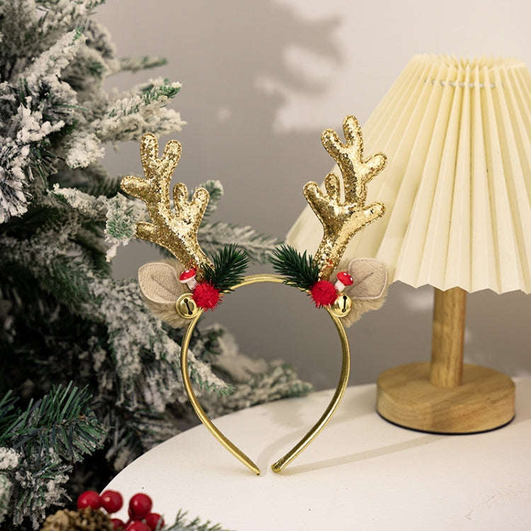 Bell Antler Headdress Christmas Ball Party Decoration Headband(Gold)