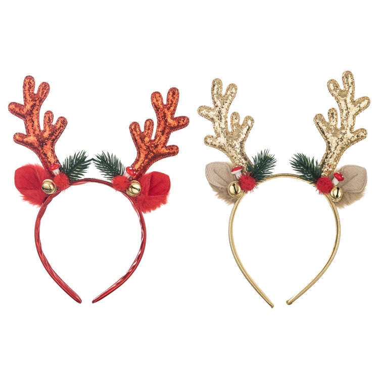Bell Antler Headdress Christmas Ball Party Decoration Headband(Red)