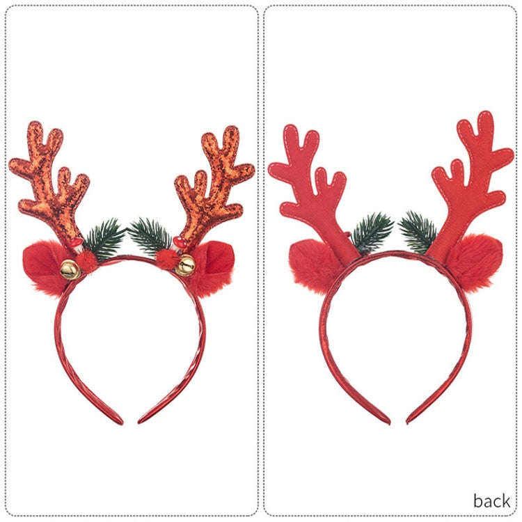 Bell Antler Headdress Christmas Ball Party Decoration Headband(Red)