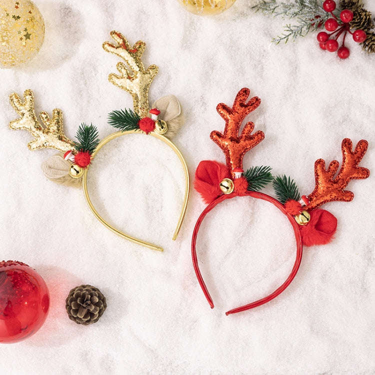 Bell Antler Headdress Christmas Ball Party Decoration Headband(Red)