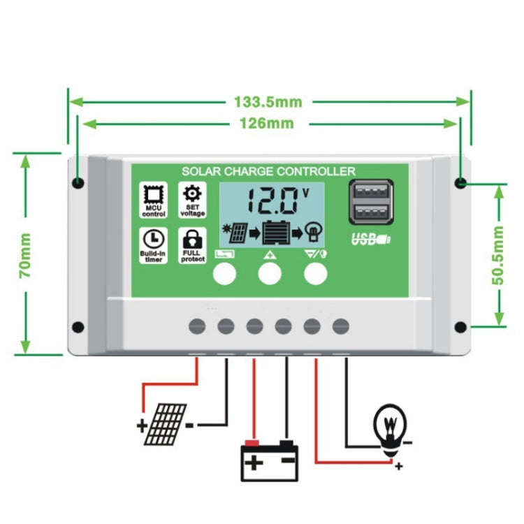 20A 12V PWM Solar Cell Panel Charger Controller Lithium-ion Lead-acid Battery Solar Controller