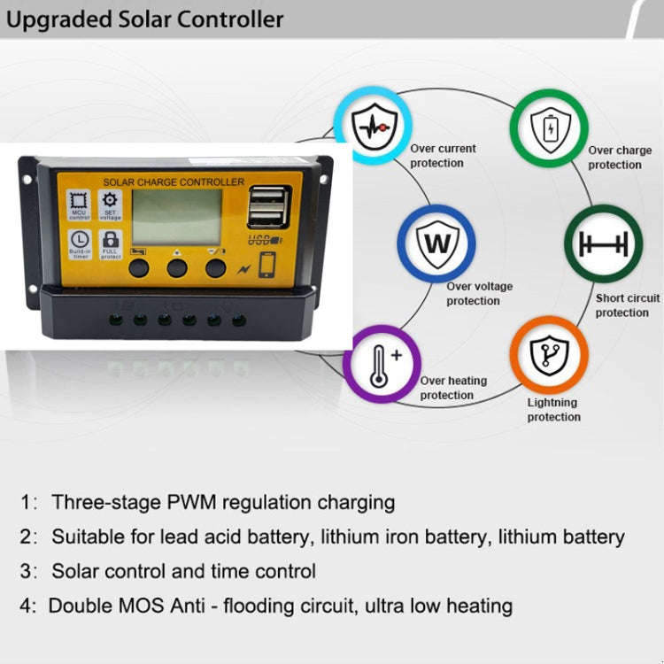30A 12V/24V Simple Solar Controller Light Time Control Solar Panel Regulator Controller With USB
