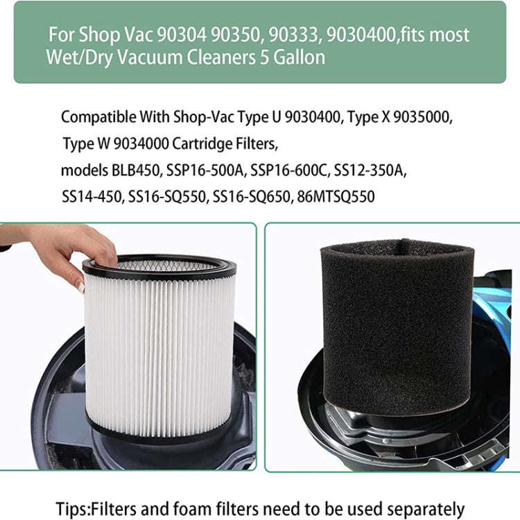 For Shop-Vac 90350 90304 90333 Vacuum Cleaner Accessories 1 Filter+1 Foam Filter