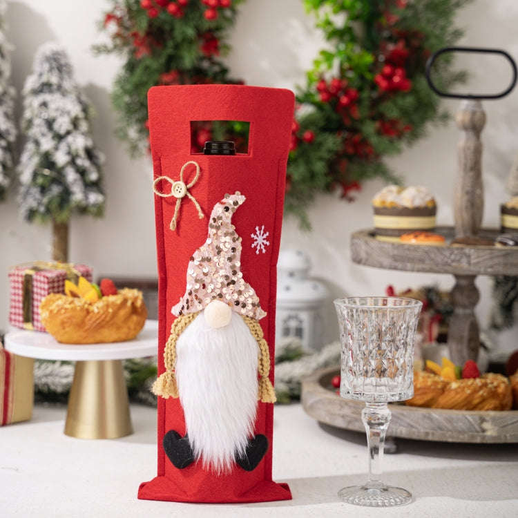 Christmas Cartoon Wine Bottle Cover Holiday Party Decoration Gift Bag(Pink)