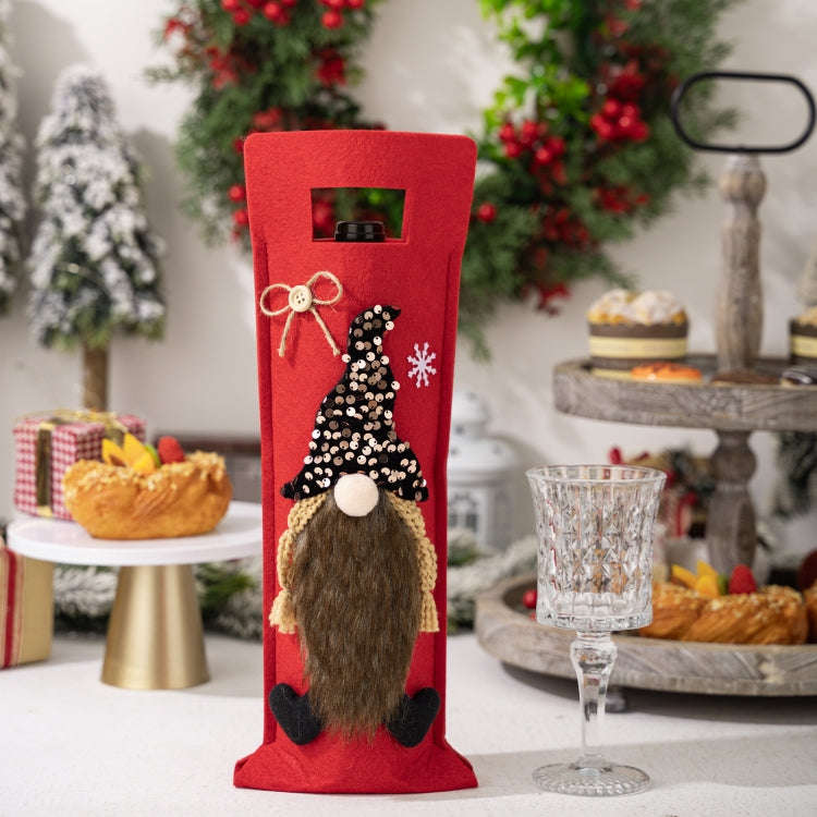 Christmas Cartoon Wine Bottle Cover Holiday Party Decoration Gift Bag(Black)