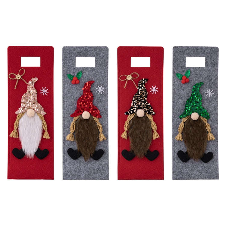 Christmas Cartoon Wine Bottle Cover Holiday Party Decoration Gift Bag(Red)