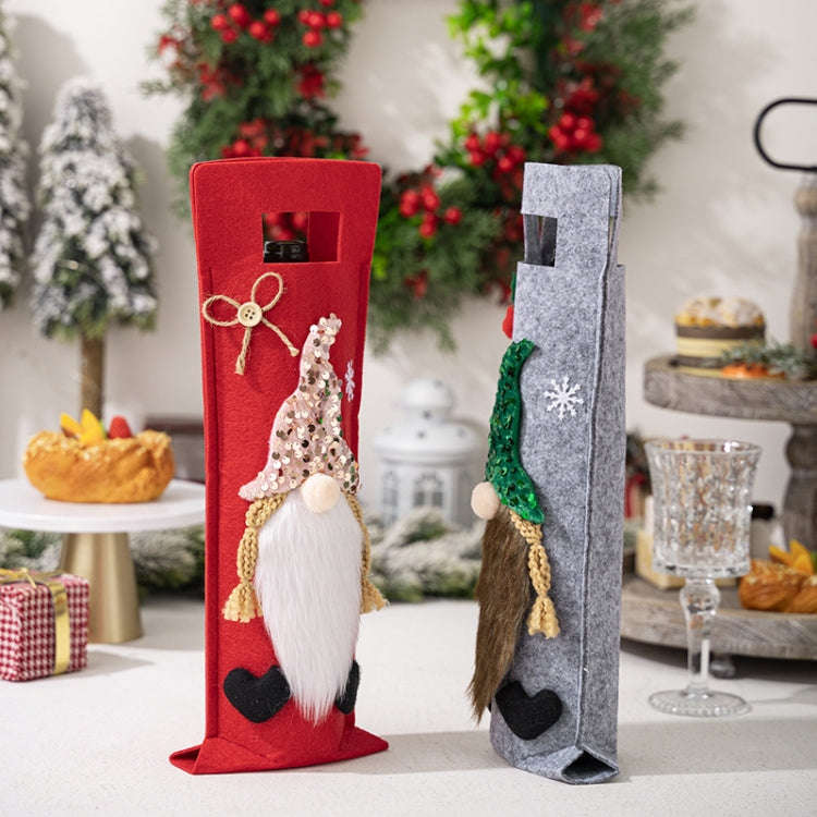 Christmas Cartoon Wine Bottle Cover Holiday Party Decoration Gift Bag(Pink)