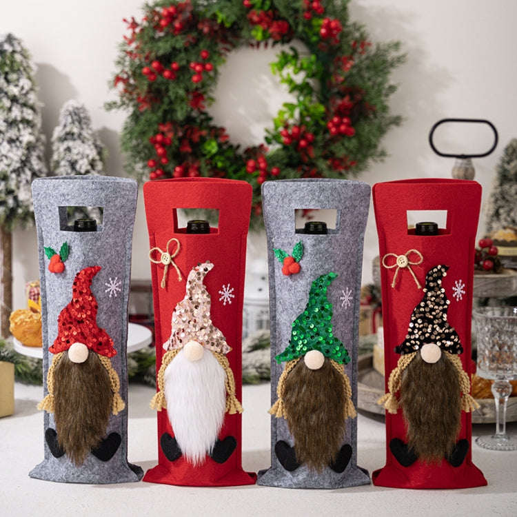 Christmas Cartoon Wine Bottle Cover Holiday Party Decoration Gift Bag(Pink)
