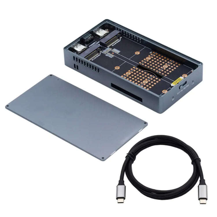 Dual M.2 NVME SSD RAID Array Mobile Hard Drive Enclosure Type-C USB3.2 GEN2x2 20G 586R(Dark Gray)