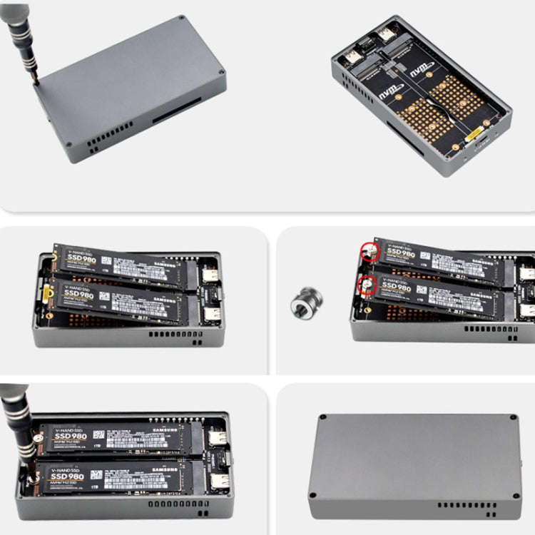 Dual M.2 NVME SSD RAID Array Mobile Hard Drive Enclosure Type-C USB3.2 GEN2x2 20G 586R(Dark Gray)