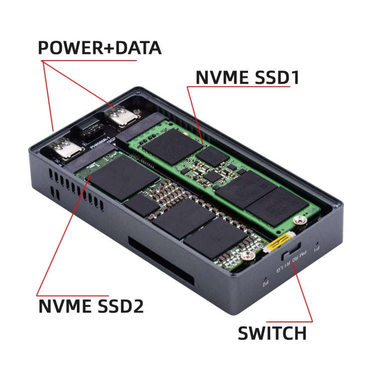 Dual M.2 NVME SSD RAID Array Mobile Hard Drive Enclosure Type-C USB3.2 GEN2x2 20G 586R(Dark Gray)