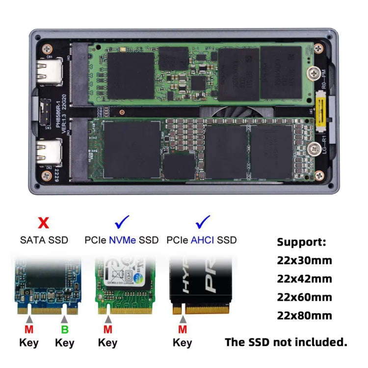 Dual M.2 NVME SSD RAID Array Mobile Hard Drive Enclosure Type-C USB3.2 GEN2x2 20G 586R(Dark Gray)