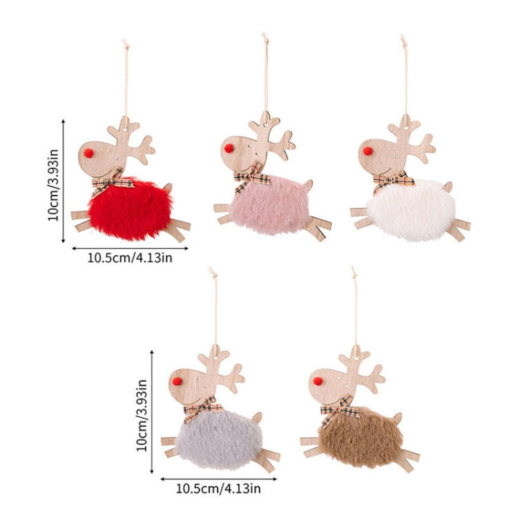 Christmas Tree Wooden Plush Elk Pendant Festival Decorations(Red)