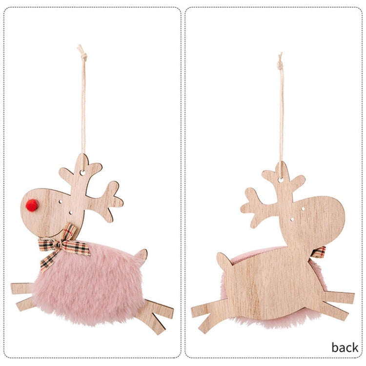Christmas Tree Wooden Plush Elk Pendant Festival Decorations(Red)