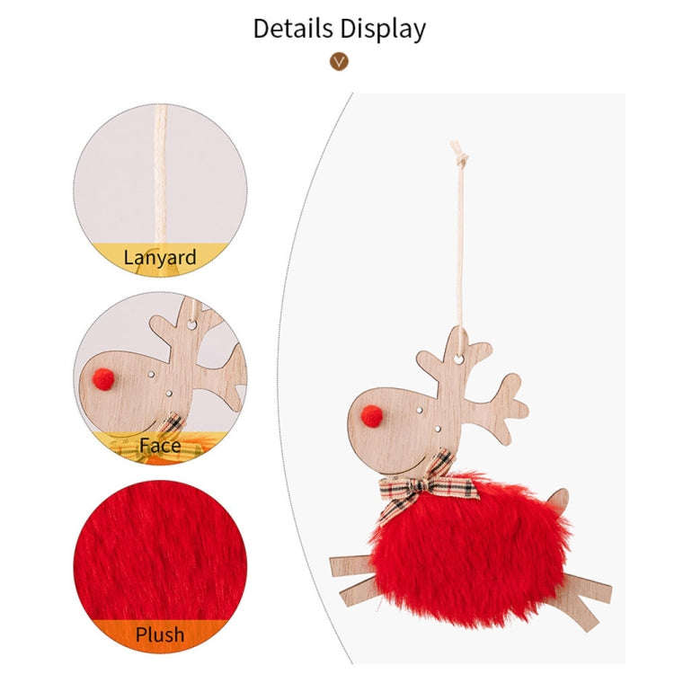 Christmas Tree Wooden Plush Elk Pendant Festival Decorations(White)