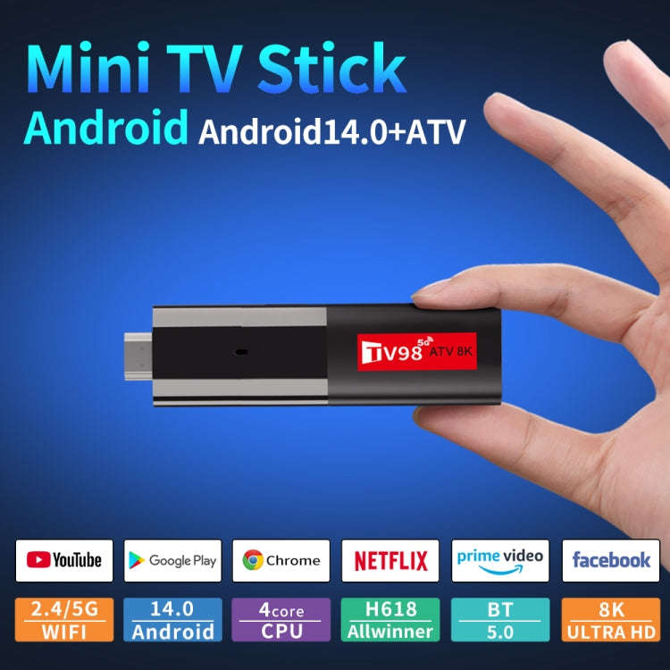 TV98 ATV 8K Allwinner H618 Android 14 2.5G+5G Dual Wifi HD Set-Top Box With Bluetooth Voice Remot...