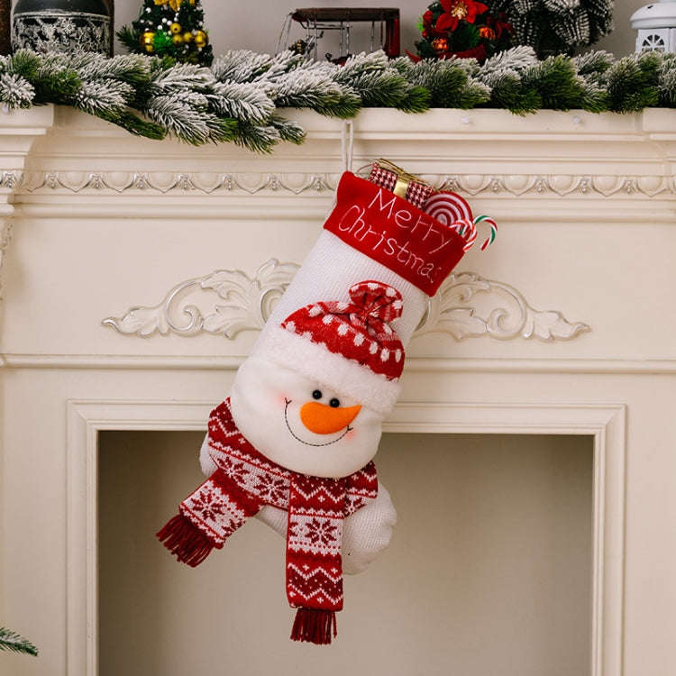 Christmas Decoration Cartoon Three-dimensional Knitted Socks Children Gift Bag(Snowman)